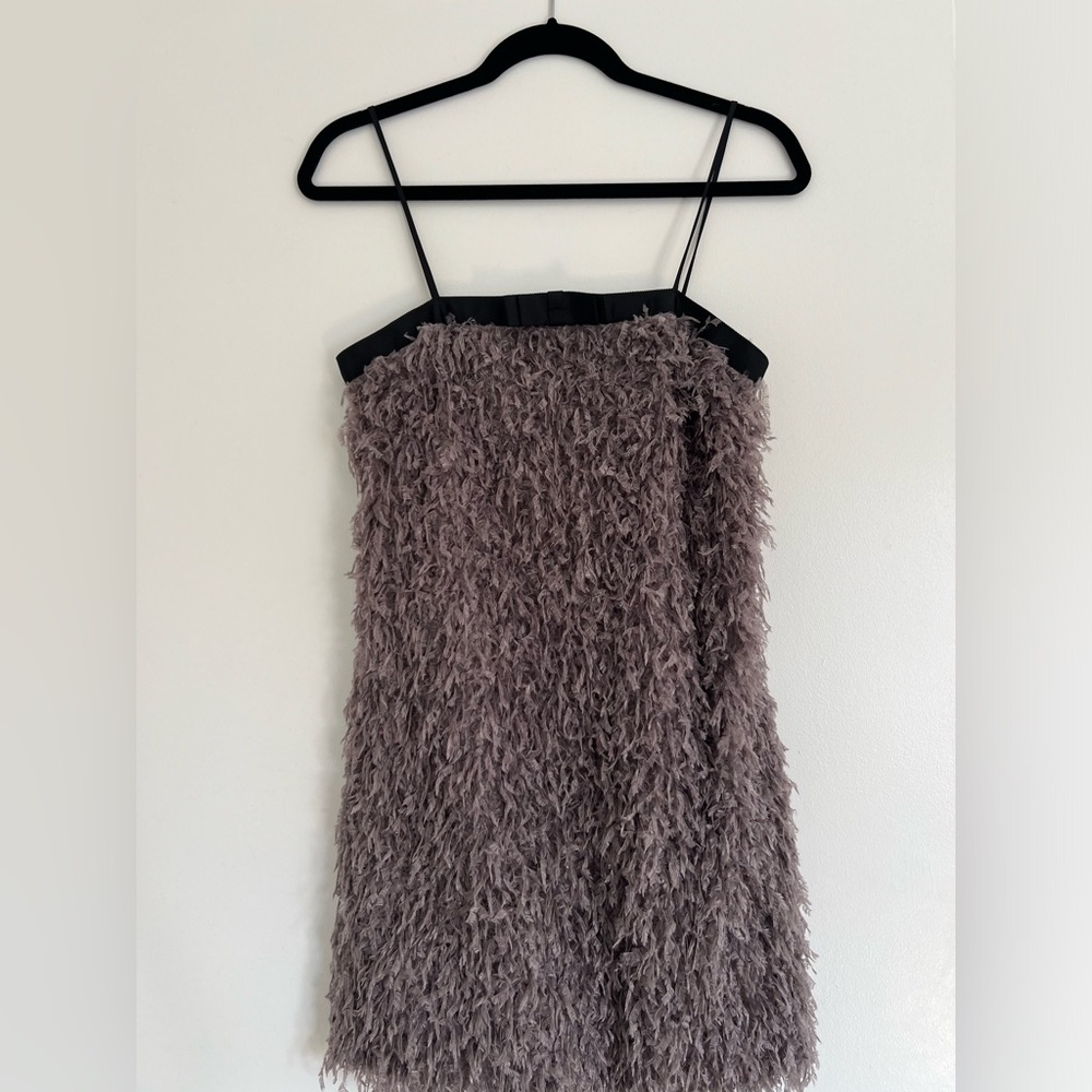 Zara Spaghetti Straps Purple Shag Feather Dress NWT, XS